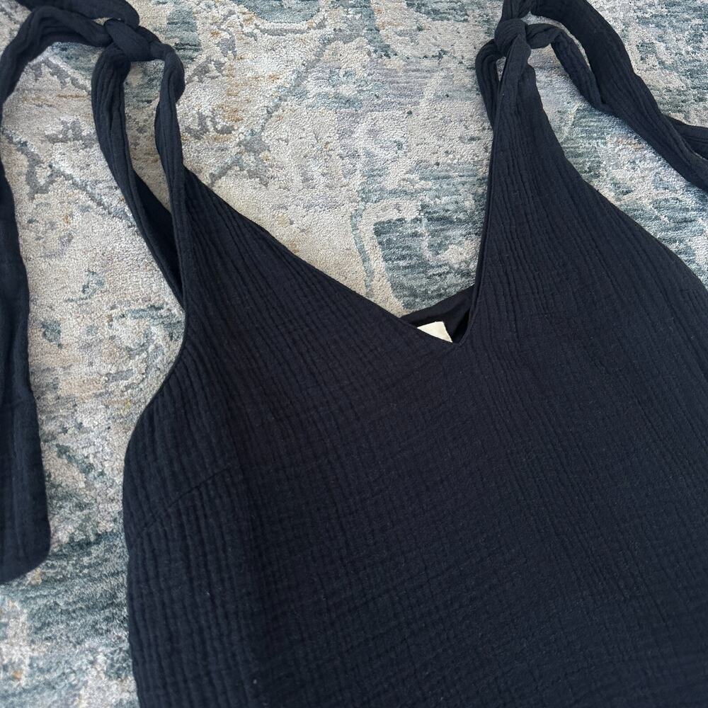 Sezane Gisele Top Womens 8 Black Cotton Gauze Tank Shoulder Tie Minimalist Flowy - Picture 2 of 8